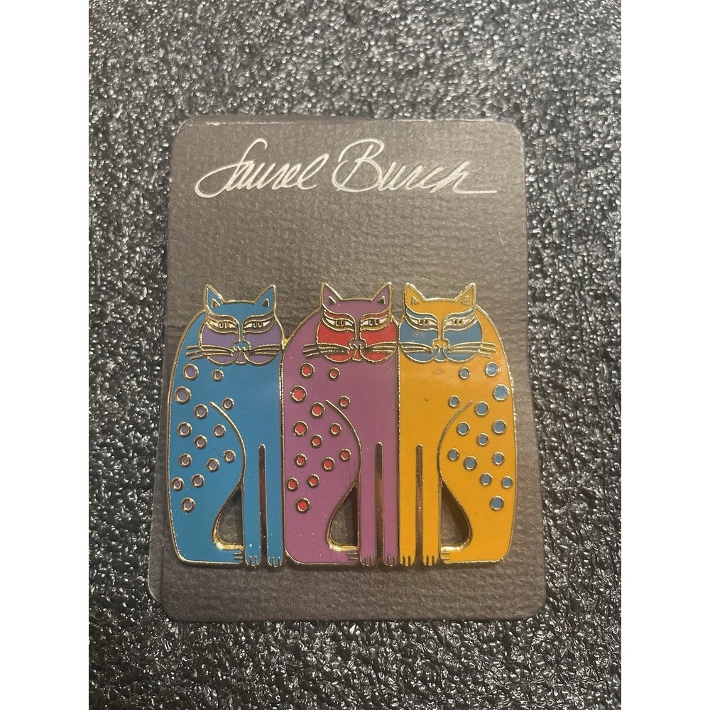 Laurel Burch Lapel Pin- 3 Siamese Cats - Dated 1998